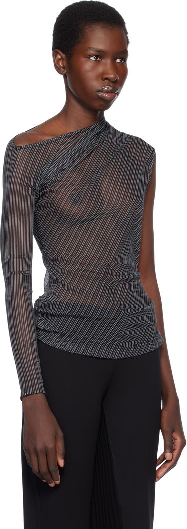 Tričko Courrèges Courrèges Asymmetric Striped Mesh Top Čierna | 125JTO387PR0099, 1