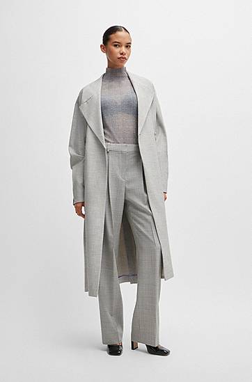 Nohavice BOSS Glen-check Virgin Wool Straight-Fit Trousers Šedá | 50525277, 1