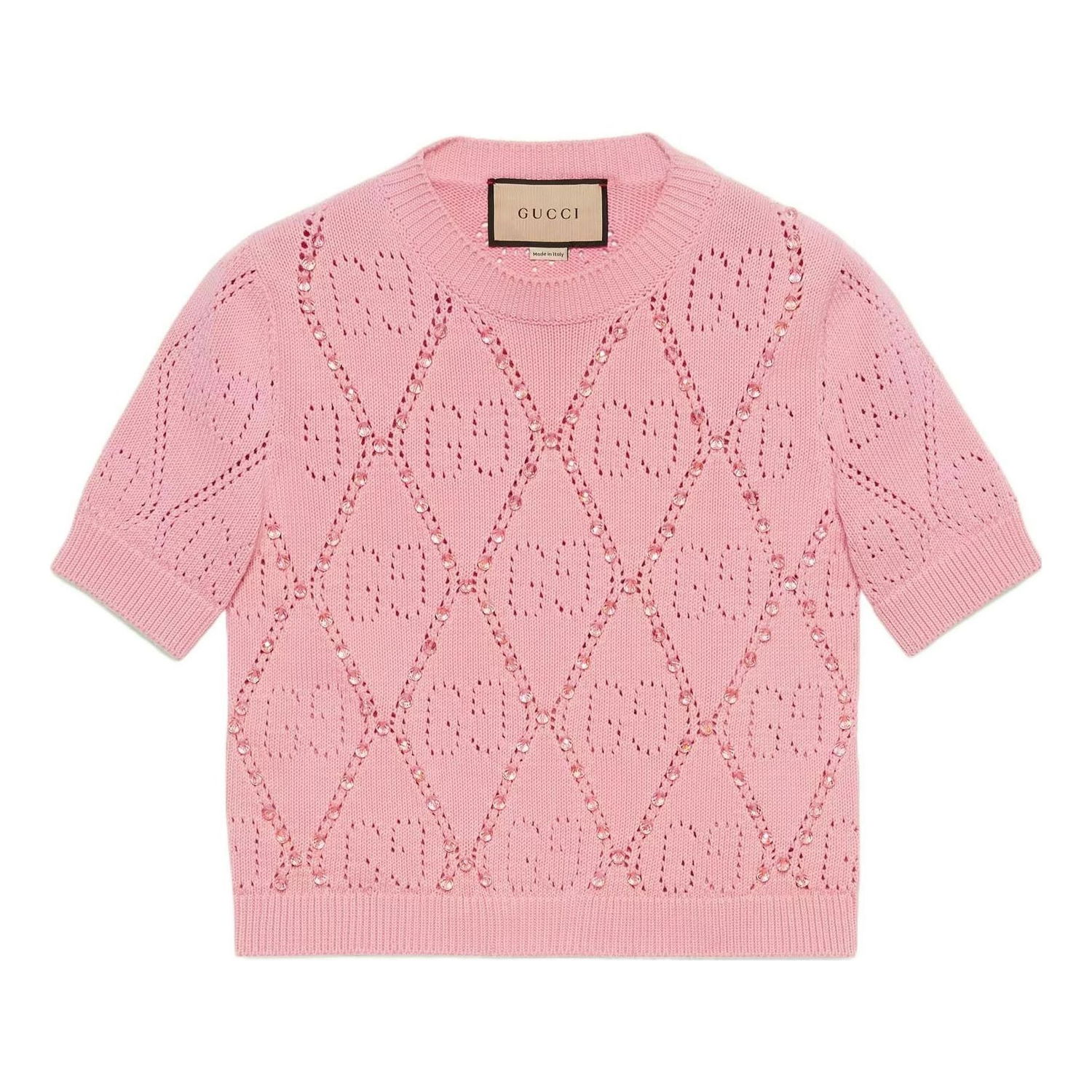 Crop Top Gucci GG Cotton Beaded T-Shirt Ružová | 691710-XKCAT-5307, 0
