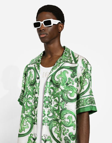 Košeľa Dolce & Gabbana Silk Twill Hawaiian Shirt With Majolica Print Zelené | G5JH9THI1S6H85DQ, 3