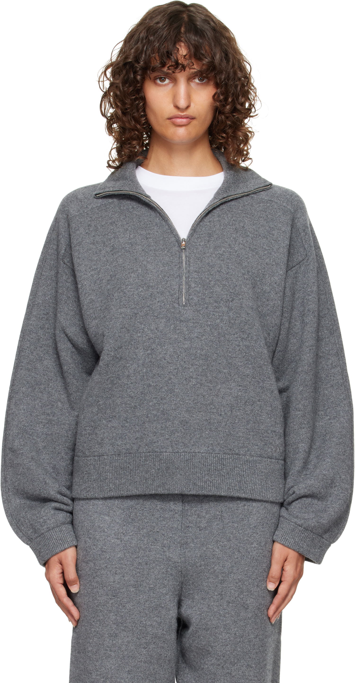 Sveter Loulou de Saison Loulou de Saison Cashmere Quarter-Zip Sweater Šedá | DRIES, 0
