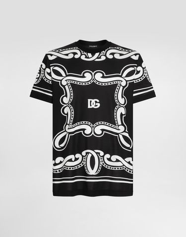 Tričko Dolce & Gabbana Dolce & Gabbana Bandanna Print Silk T-Shirt Čierna | G8RN8TII7FMHN9RA, 0