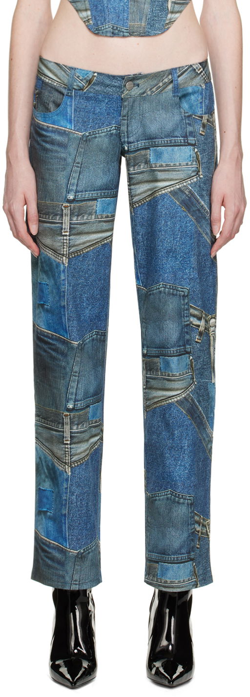 Džínsy Miaou Miaou Atlas Patchwork Printed Trousers Modrá | 1023SCDEN, 0