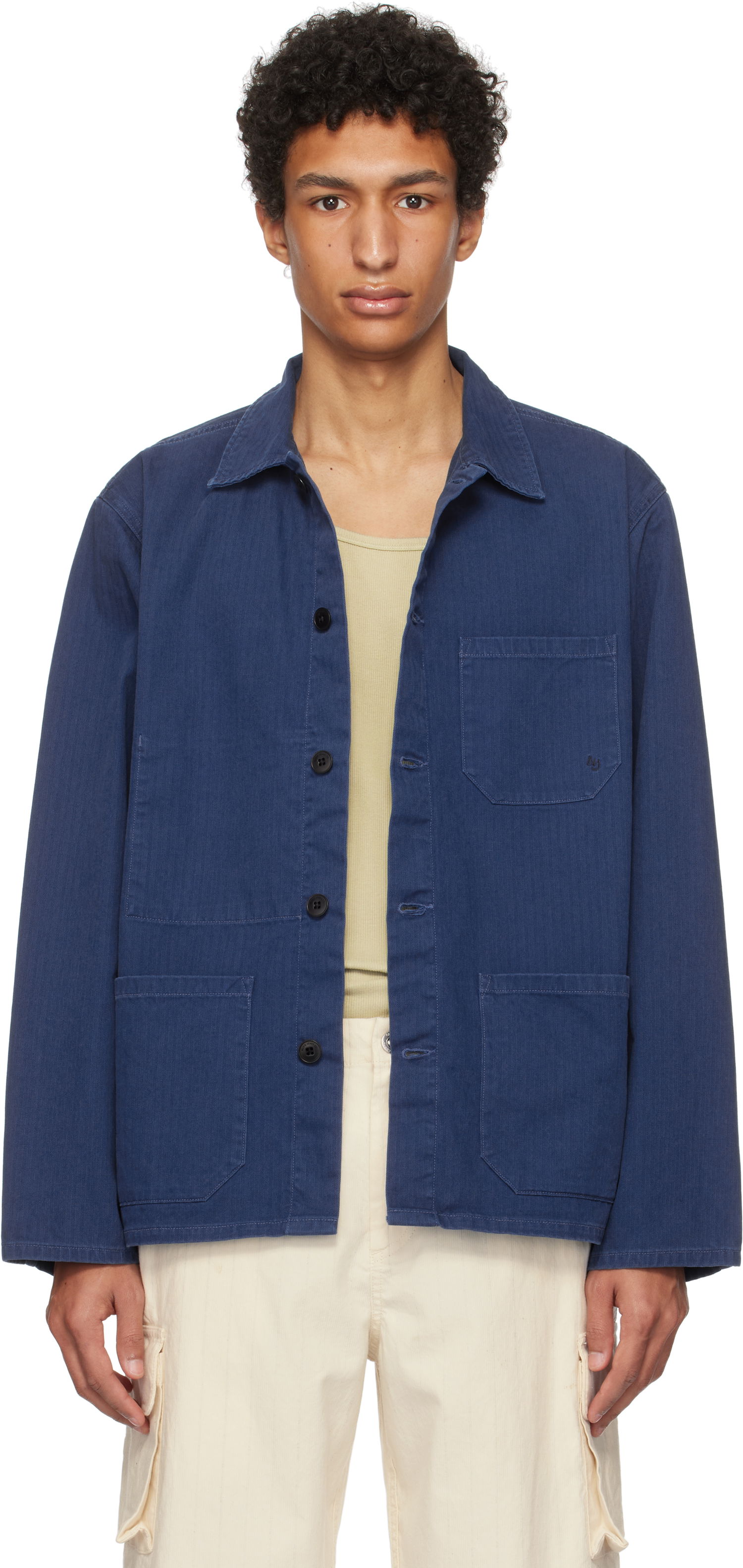 Košeľa Nudie Jeans Buddy Herringbone Chore Jacket Modrá | 160881, 0