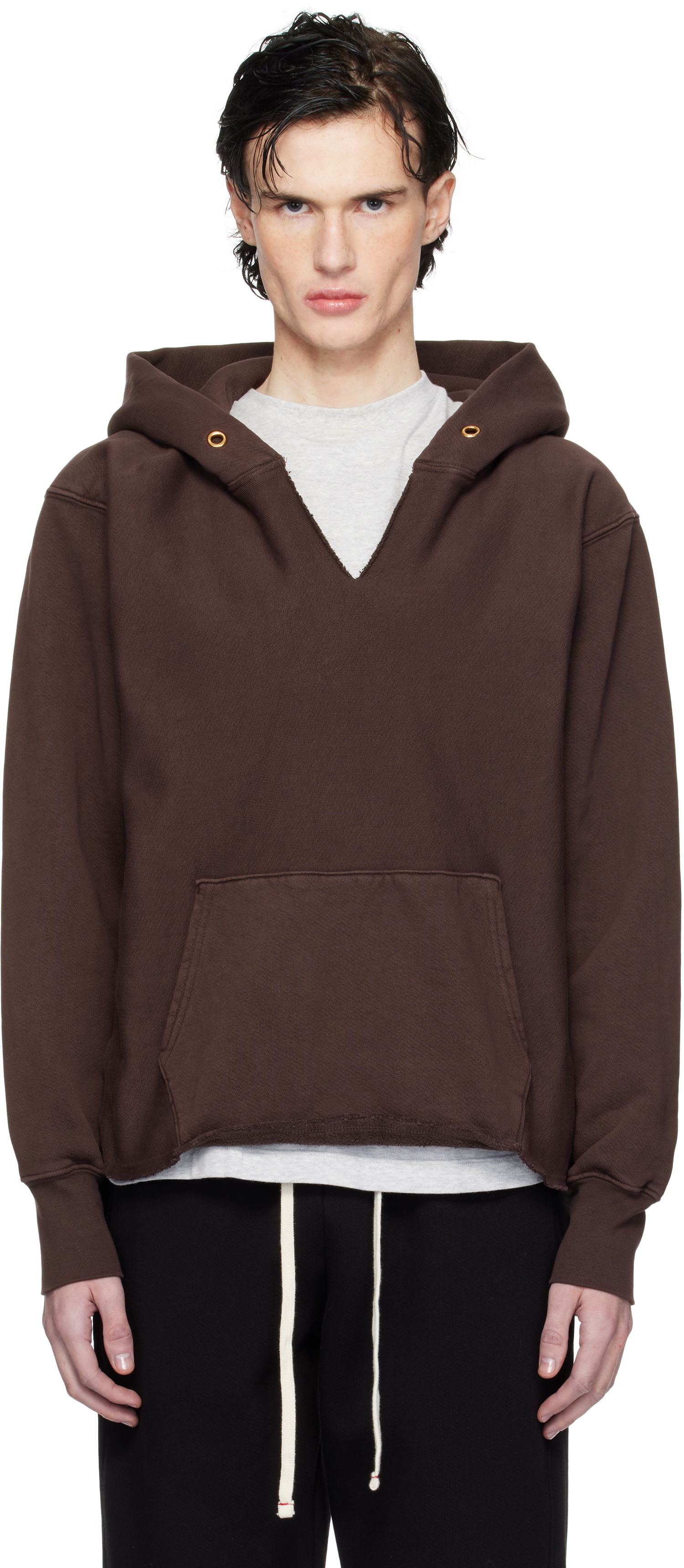 Mikina LES TIEN Heavyweight Cropped Hoodie Hnedá | CF-1091-PD, 0