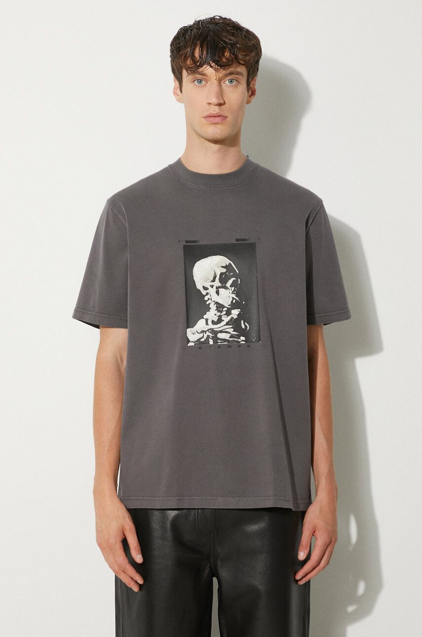 Tričko Stampd Skeleton Garment Dye Relaxed T-Shirt With Print Šedá | SLA.M3247TE.DKG, 0