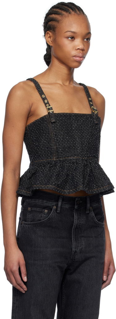 Crop Top GANNI Ganni Fluffy Denim Strap Top Čierna | J1615, 1