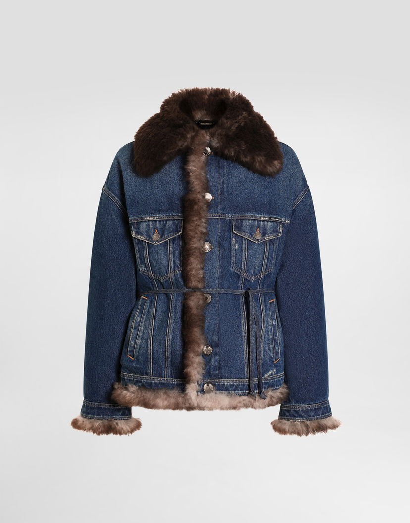 Bunda Dolce & Gabbana Dolce & Gabbana Fur-Trimmed Denim Jacket Modrá | G9BUKZG8NH3S9001