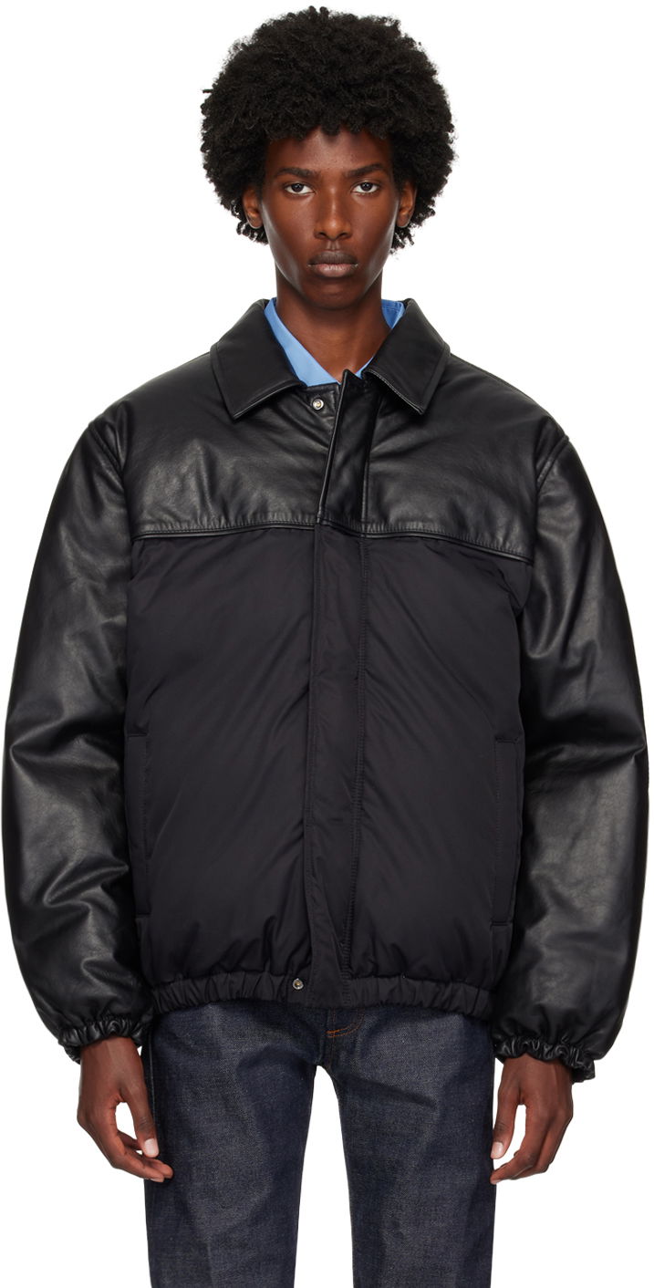 Bomber bunda CALVIN KLEIN Black Paneled Leather Down Bomber Jacket Čierna | 81EM574, 0