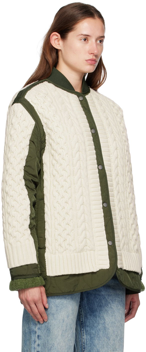 Sveter rag & bone Rag & Bone Winnie Cable Knit Quilted Jacket Zelené | WAW24F20247724, 1