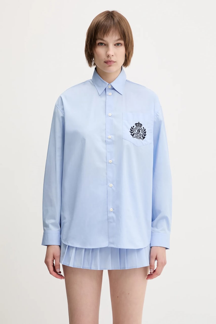Košeľa Sporty & Rich Sporty & Rich H&W Crest Oversized Relaxed Fit Shirt Modrá | SI006612241BL59, 0