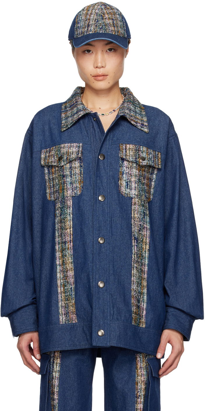Šiltovka Anna Sui Anna Sui Denim Jacket with Tweed Panels Modrá | M1024B33, 0
