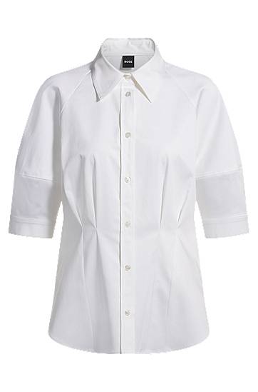 Košeľa BOSS Stretch Cotton Tailored Blouse Biela | 50539901, 0