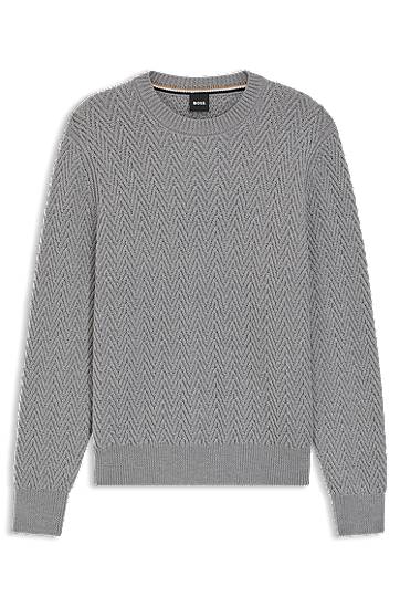 Sveter BOSS Virgin-wool sweater with herringbone structure Šedá | 50549980, 0