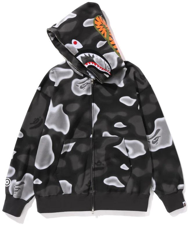 Bape Liquid Camo Shark Relaxed Fit Full Zip Hoodie Black