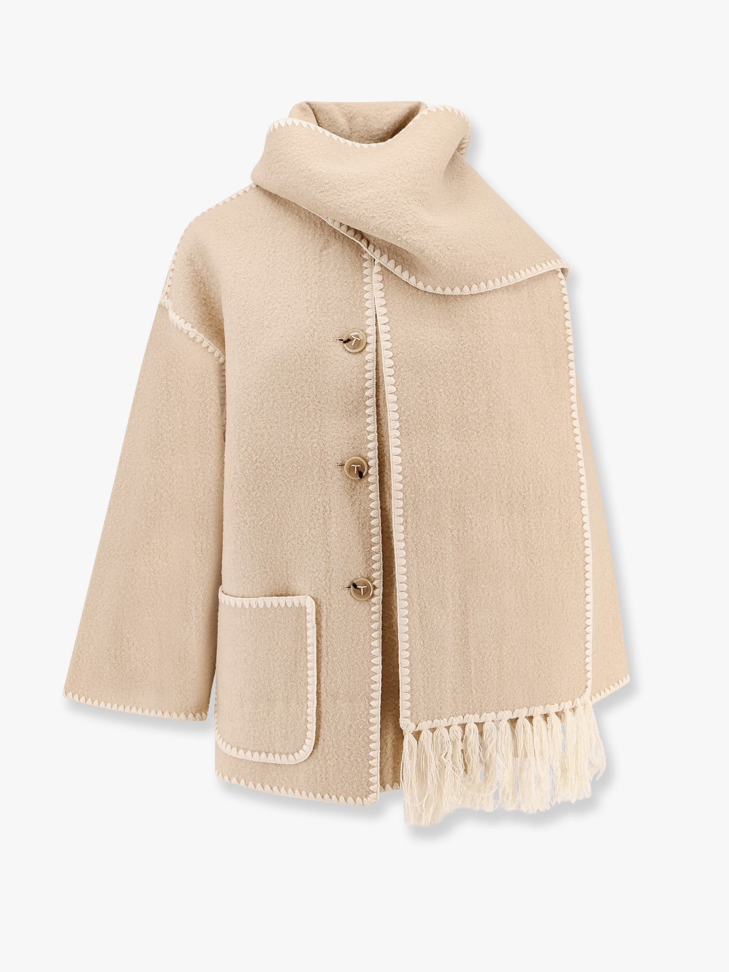 Kabáty TOTEME Beige Wool Blend Fringed Shawl Collar Coat by Toteme Béžová | 222117201867, 0