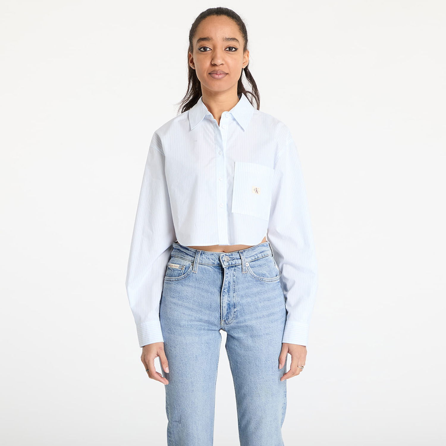 Košeľa CALVIN KLEIN Calvin Klein Jeans Woven Label Cropped Shirt Modrá | J20J225078 0A8, 0