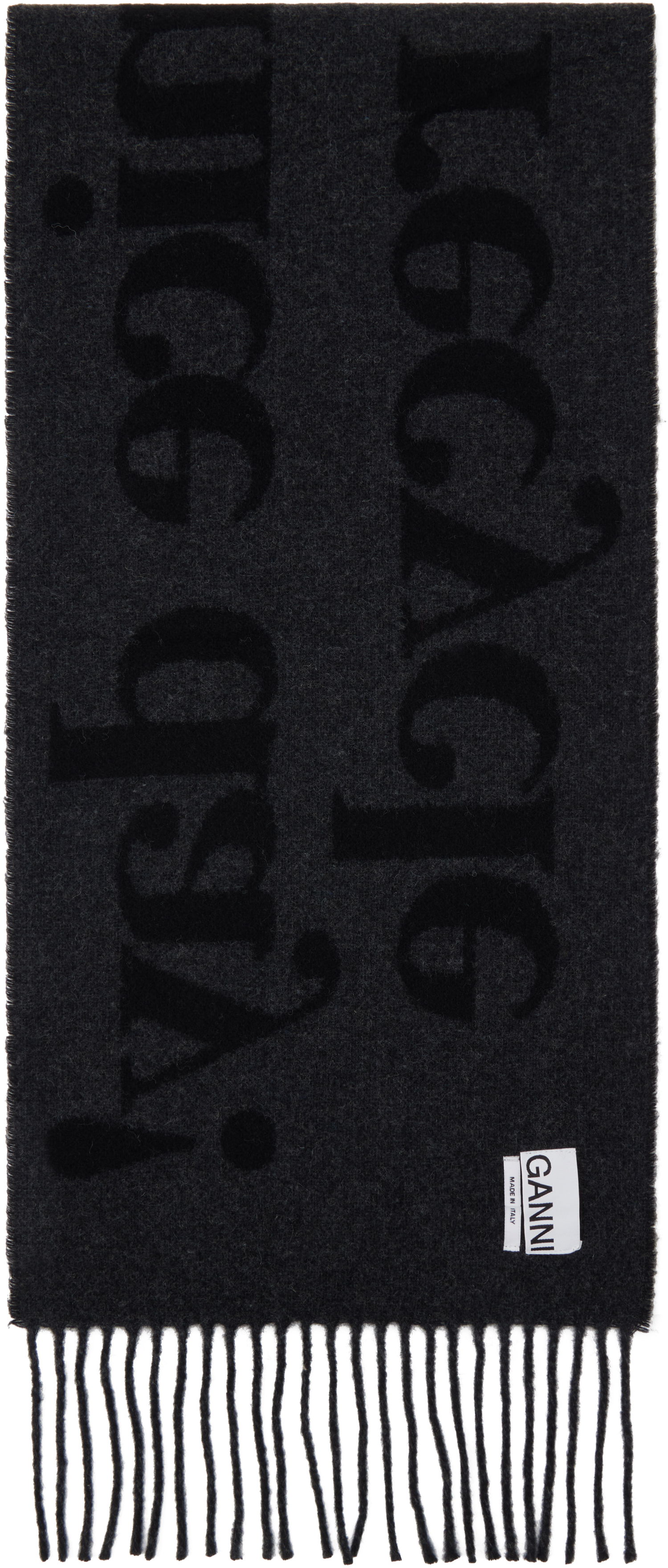 Šál GANNI Ganni Fringed Wool Scarf Čierna | A6423, 1