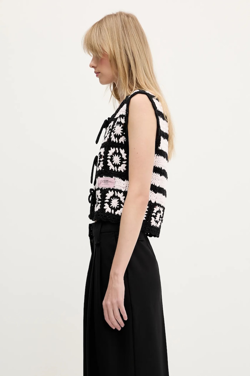 Vesta GANNI GANNI Crochet Tie-Front Vest Čierna | K2440, 1