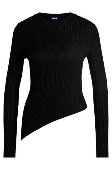 Sveter BOSS HUGO Sheer-Ribbing Asymmetrical Hem Sweater Čierna | 50532240