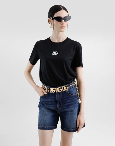 Tričko Dolce & Gabbana Dolce & Gabbana Jersey T-Shirt with DG Logo Embroidery Čierna | F8V42ZGDCYEN0000, 3