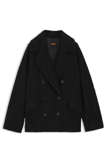 Kabáty BOSS Boxy-fit Caban coat with bouclé texture Čierna | 50548664