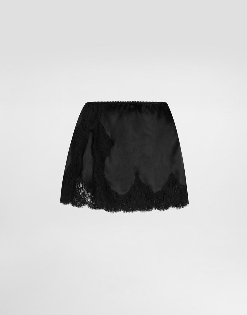 Sukňa Dolce & Gabbana Dolce & Gabbana Satin Mini Skirt with Lace Trim Čierna | F4DAVTFU1NUN0000