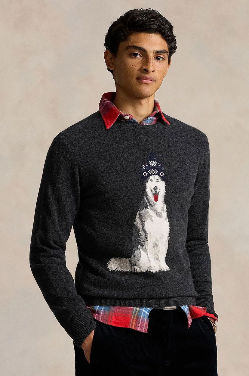 Sveter Polo by Ralph Lauren Dog-print Cashmere Sweater Šedá | 710949282
