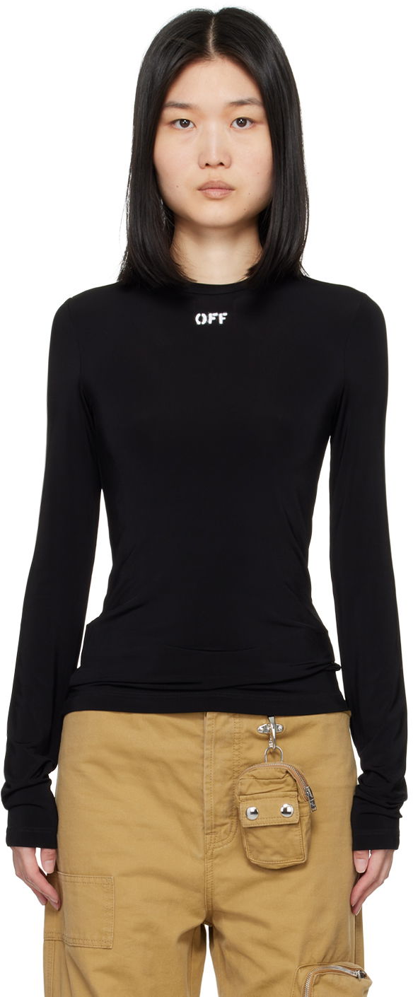 Tričko Off-White Black Off Stamp Second Skin Long Sleeve T-Shirt Čierna | OWAD136C99JER0041001, 0