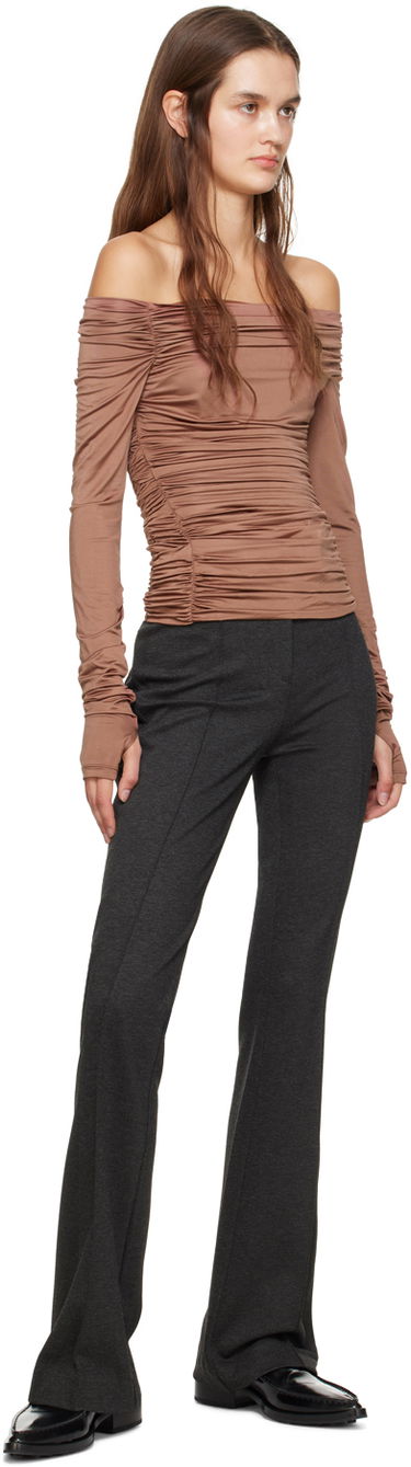 Tričko Helmut Lang Ruched Long Sleeve Top Hnedá | N10HW513, 3