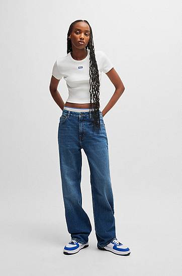 Džínsy BOSS Straight-Fit Stretch Denim Jeans Modrá | 50520615, 1