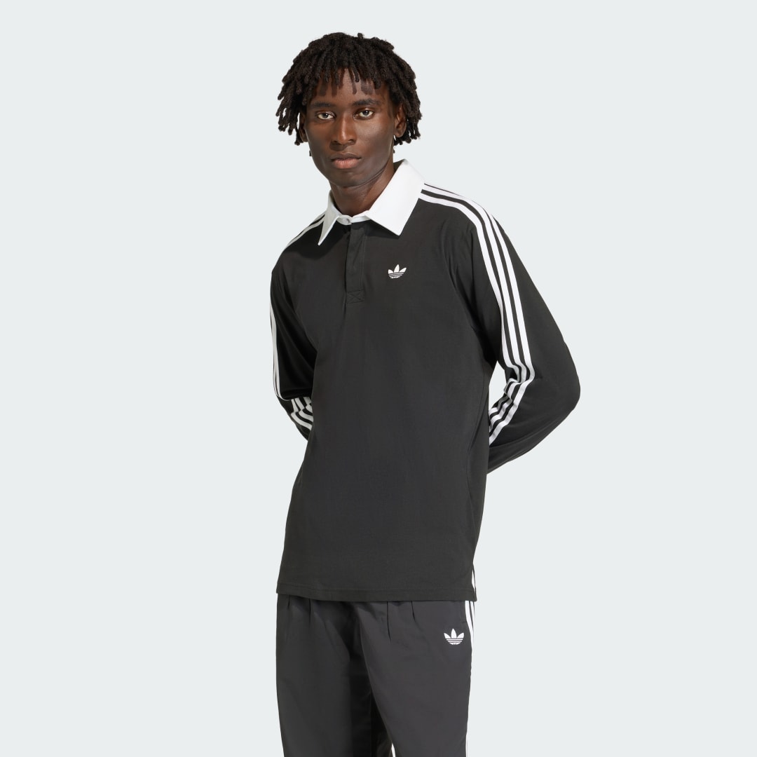 Polo tričko adidas Performance Long Sleeve 3-Stripes Rugby Polo Shirt Čierna | KE3576, 0