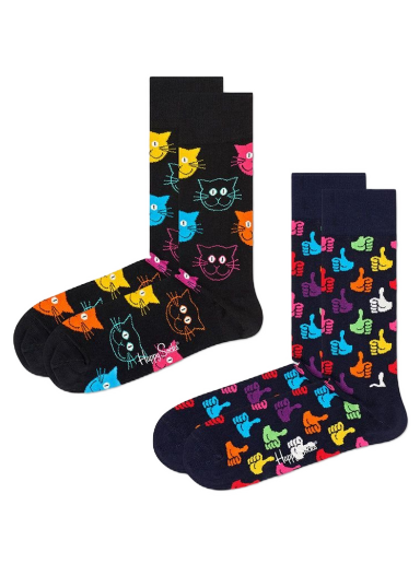 Ponožky Happy Socks 2 Pack Classic Cat Crew Socks Čierna | MJA02.9050.M