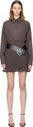 The Attico Long-Sleeve Poplin Collared Shirred Ruffled Mini Dress