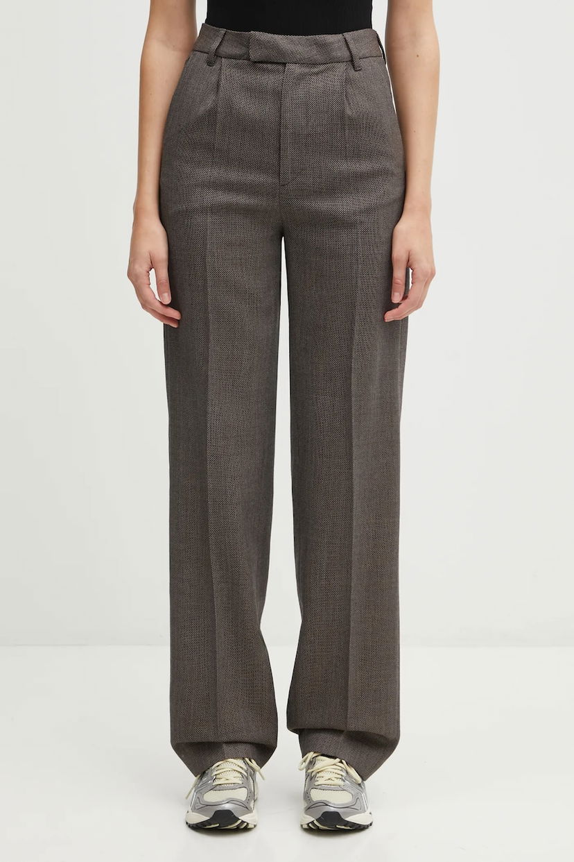 Nohavice Maison Margiela Wool Pleated High Waist Wide-Leg Trousers Hnedá | S62KB0247.M35636.001F