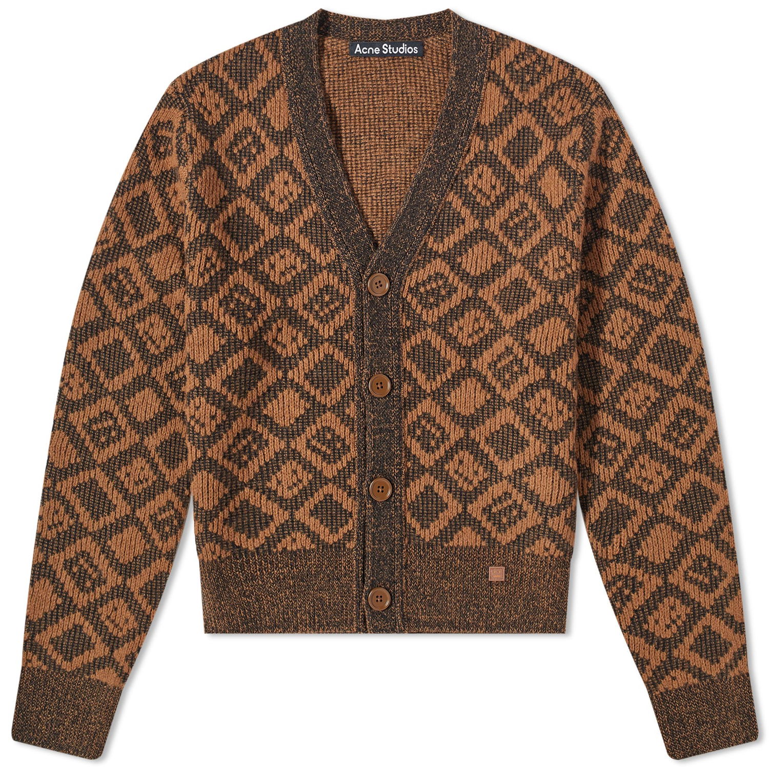 Sveter Acne Studios Kerid Tile Face Cardigan Toffee Brown/Black Oranžová | C60070-DFI, 0