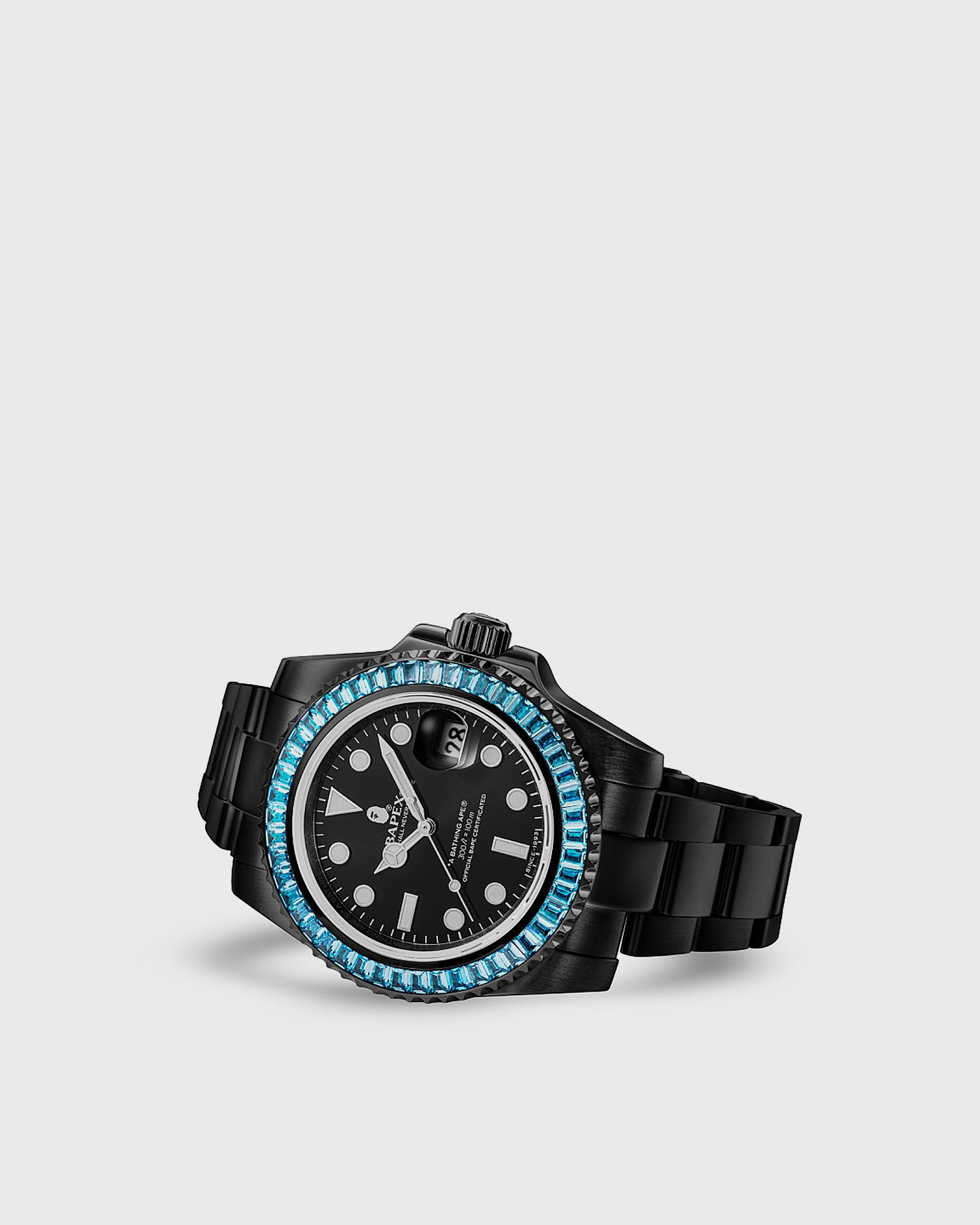 A BATHING APE Type 1 Bapex Crystal Stone Watches Green