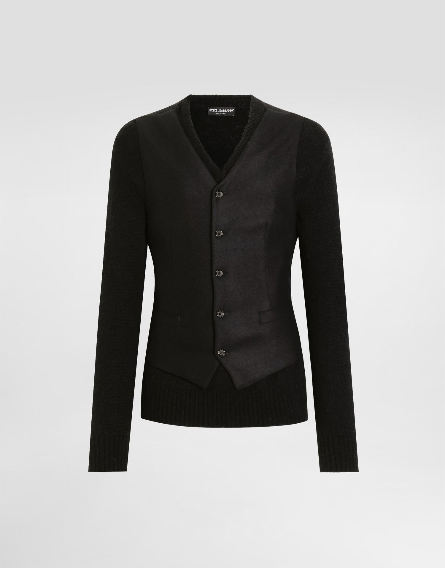 Vesta Dolce & Gabbana Dolce & Gabbana V-Neck Vest with Knit Sleeves and Ribbed Hem Čierna | GXY52TJGMC1N0000, 0