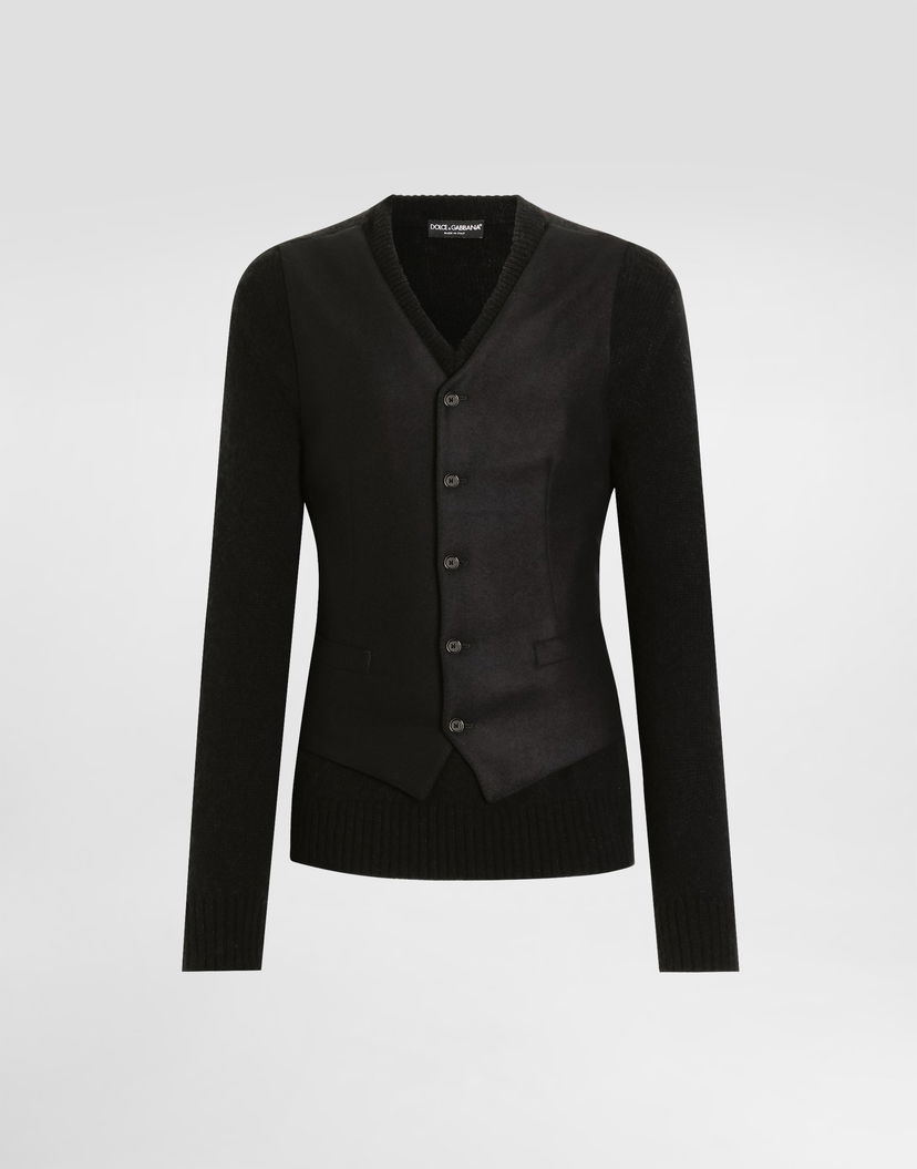 Vesta Dolce & Gabbana Dolce & Gabbana V-Neck Vest with Knit Sleeves and Ribbed Hem Čierna | GXY52TJGMC1N0000