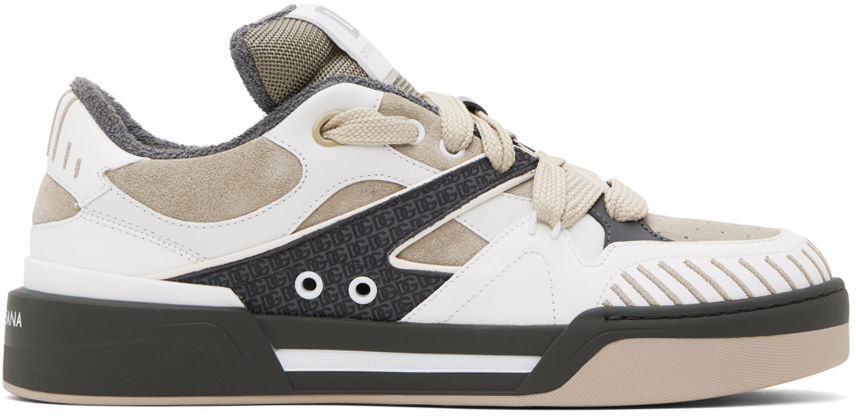 Beige & Gray Mixed-Material New Roma Sneakers