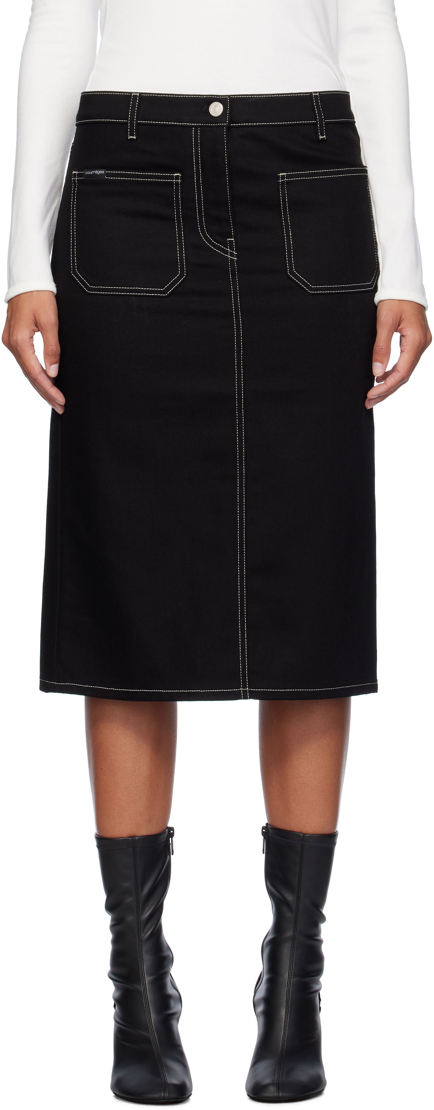 Sukňa Courrèges Two-Pocket Denim Midi Skirt Čierna | 324DJU183DE0020, 0