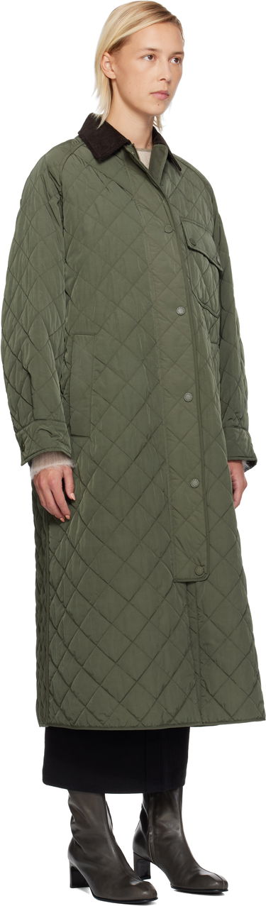 Kabáty Max Mara Coccole Quilted Long Coat with Corduroy Collar Zelené | 2525496092600, 1