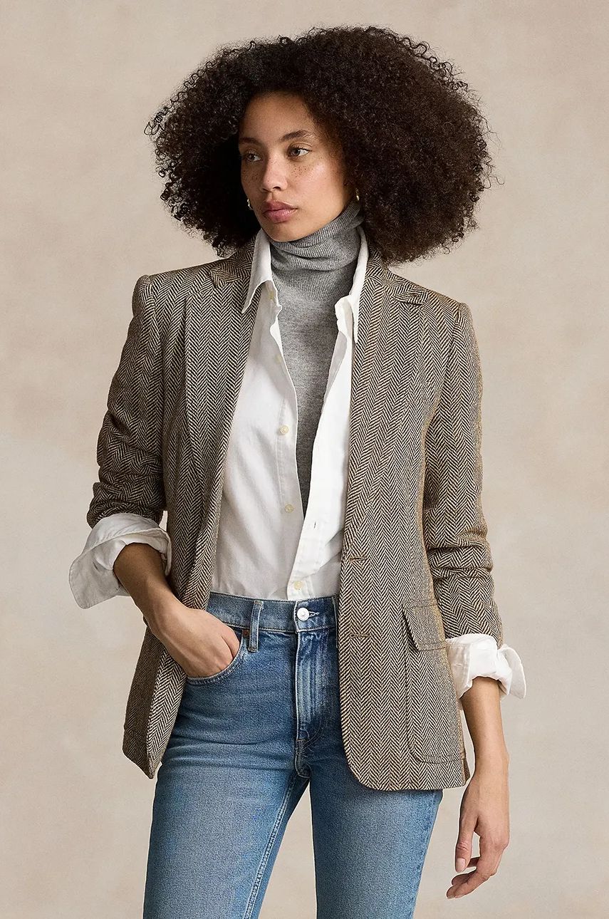 Kabáty Polo by Ralph Lauren Wool Blend Herringbone Blazer Šedá | 211891070, 0