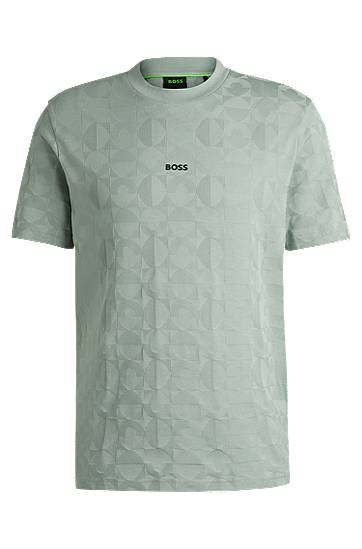 Tričko BOSS BOSS Relaxed Fit Cotton T-Shirt with Circle Jacquard Zelené | 50538184, 0