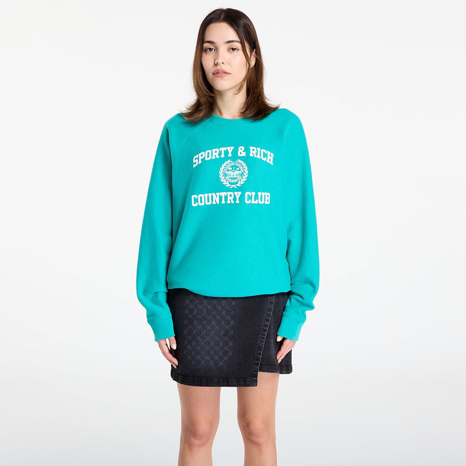 Mikina Sporty & Rich Sporty & Rich Varsity Crest Soft Crewneck Sweatshirt Tyrkysová | ST082625218GR37, 0