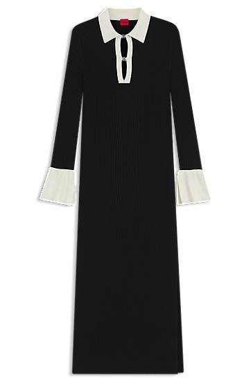 Šaty BOSS Ribbed Knit Polo Keyhole Dress Čierna | 50542620, 0