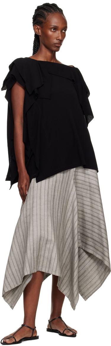Tričko Yohji Yamamoto YOHJI YAMAMOTO High Twisted Crepe & Interlock Draped T-shirt Čierna | FP-T38-082, 3
