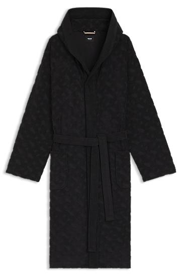 Pyžamo BOSS Monogram-pattern dressing gown in cotton-blend terry Čierna | 50479411