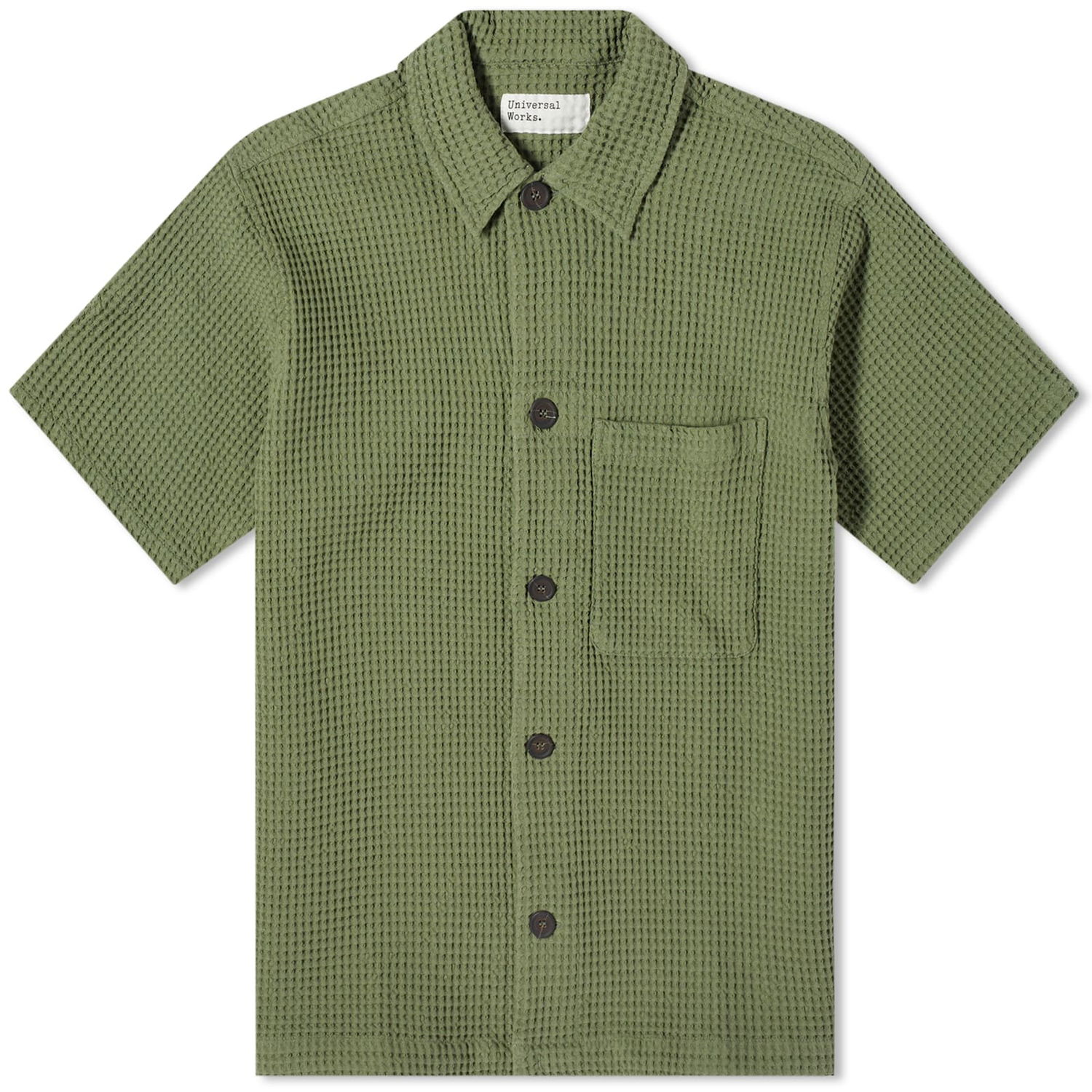Košeľa Universal Works Universal Works Pike Waffle Short Sleeve Shirt Zelené | 30169-BRC, 1