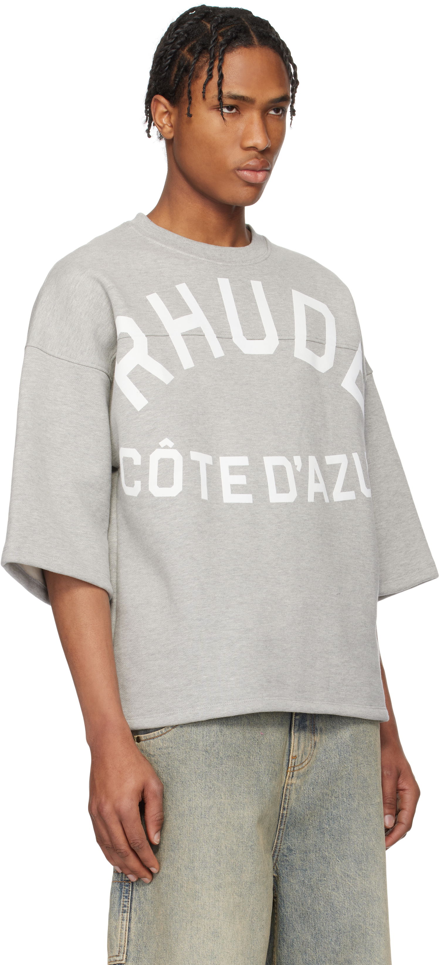 Sveter Rhude Rhude 'Côte D'Azur' Boxy Mid-Sleeve T-Shirt Šedá | RHPS25TT23012, 1